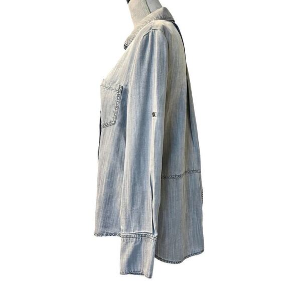 Cloth & Stone Shirt Womens Small Gray Chambray High Low Split Back Button Down - Picture 4 of 9